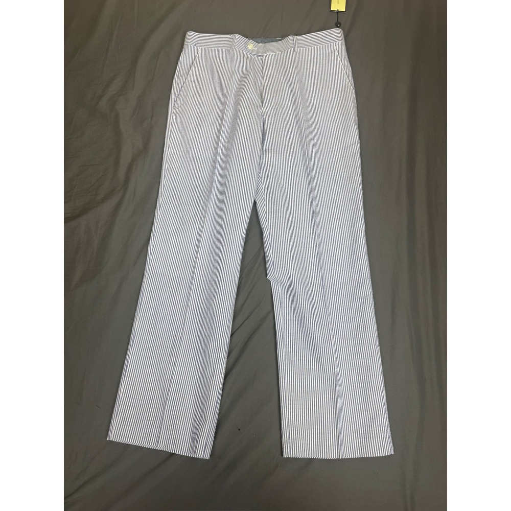 Alan Flusser Mens Blue White Seersucker Striped Cotton Dress Pants ~34x29
